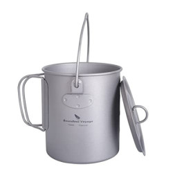 iBasingo 750ml Camping Titan Topf Tasse mit Deckel & Klappgriff Outdoor Kochgeschirr Ultraleicht Kaffee Wasser Becher Picknic