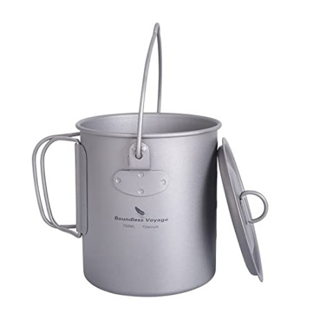 iBasingo 750ml Camping Titan Topf Tasse mit Deckel & Klappgriff Outdoor Kochgeschirr Ultraleicht Kaffee Wasser Becher Picknic