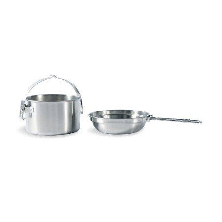 Tatonka Camping-Kochset Kettle 4,0 L - Topf und Pfanne aus Edelstahl - 4 Liter Volumen - Mit Henkel zum Aufhängen - Ø 23,5 x 