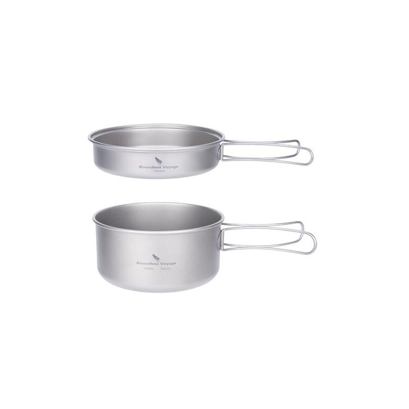 iBasingo Titan Topf Pfanne Set Camping Kochgeschirr Leichte Outdoor 1000ml & 500ml Schüssel Set Koch Mess Kit mit Klappgriff 