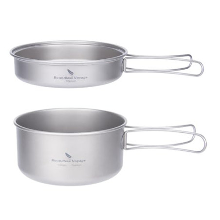 iBasingo Titan Topf Pfanne Set Camping Kochgeschirr Leichte Outdoor 1000ml & 500ml Schüssel Set Koch Mess Kit mit Klappgriff 