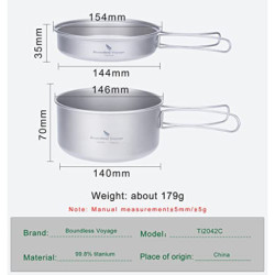 iBasingo Titan Topf Pfanne Set Camping Kochgeschirr Leichte Outdoor 1000ml & 500ml Schüssel Set Koch Mess Kit mit Klappgriff 