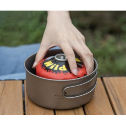 iBasingo Titan Topf Pfanne Set Camping Kochgeschirr Leichte Outdoor 1000ml & 500ml Schüssel Set Koch Mess Kit mit Klappgriff 