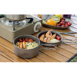 iBasingo Titan Topf Pfanne Set Camping Kochgeschirr Leichte Outdoor 1000ml & 500ml Schüssel Set Koch Mess Kit mit Klappgriff 