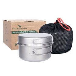 iBasingo Titan Topf Pfanne Set Camping Kochgeschirr Leichte Outdoor 1000ml & 500ml Schüssel Set Koch Mess Kit mit Klappgriff 
