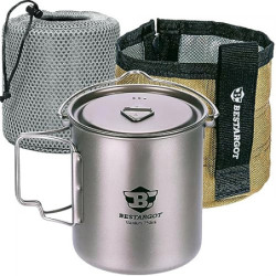Bestargot 750ml Titan Becher Tasse mit Isolierbeutel, Geschirr Set, Outdoor-Topf Kochgeschirr, Große Kapazität für Solo-Campi