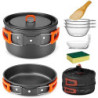 Odoland Camping Kochgeschirr Set, 9-Teilig Outdoor Geschirr Set mit Camping Topf 1L, Camping Bratpfanne 0.55L für Camping Out