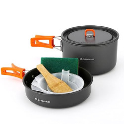 Odoland Camping Kochgeschirr Set, 9-Teilig Outdoor Geschirr Set mit Camping Topf 1L, Camping Bratpfanne 0.55L für Camping Out