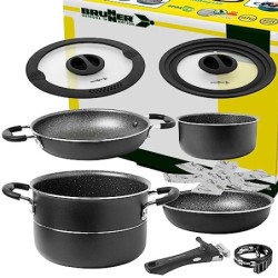 BRUNNER: Camping Kochgeschirr Alu-Topfset  Töpfe und Pfannen  - 7+1 teilig ø 20 cm Pirate NG Vakuum - 4 Personen, Stapelbar, 