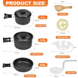 EMAGEREN Camping Geschirr Set 9 Teilige Camping Kochgeschirr Set 2-3 Personen Outdoor Camping Geschirr Set Kochtopf Set mit C