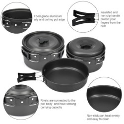 EMAGEREN Camping Geschirr Set 9 Teilige Camping Kochgeschirr Set 2-3 Personen Outdoor Camping Geschirr Set Kochtopf Set mit C