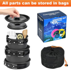 EMAGEREN Camping Geschirr Set 9 Teilige Camping Kochgeschirr Set 2-3 Personen Outdoor Camping Geschirr Set Kochtopf Set mit C