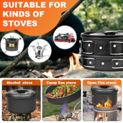 EMAGEREN Camping Geschirr Set 9 Teilige Camping Kochgeschirr Set 2-3 Personen Outdoor Camping Geschirr Set Kochtopf Set mit C