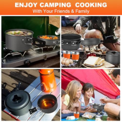 EMAGEREN Camping Geschirr Set 9 Teilige Camping Kochgeschirr Set 2-3 Personen Outdoor Camping Geschirr Set Kochtopf Set mit C