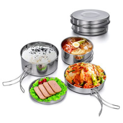 Lixada Camping Kochgeschirr Set 4-teiligtes Edelstahl Camping Topf Kompaktes Faltbare Campinggeschirr Pot Plate für Picknick 