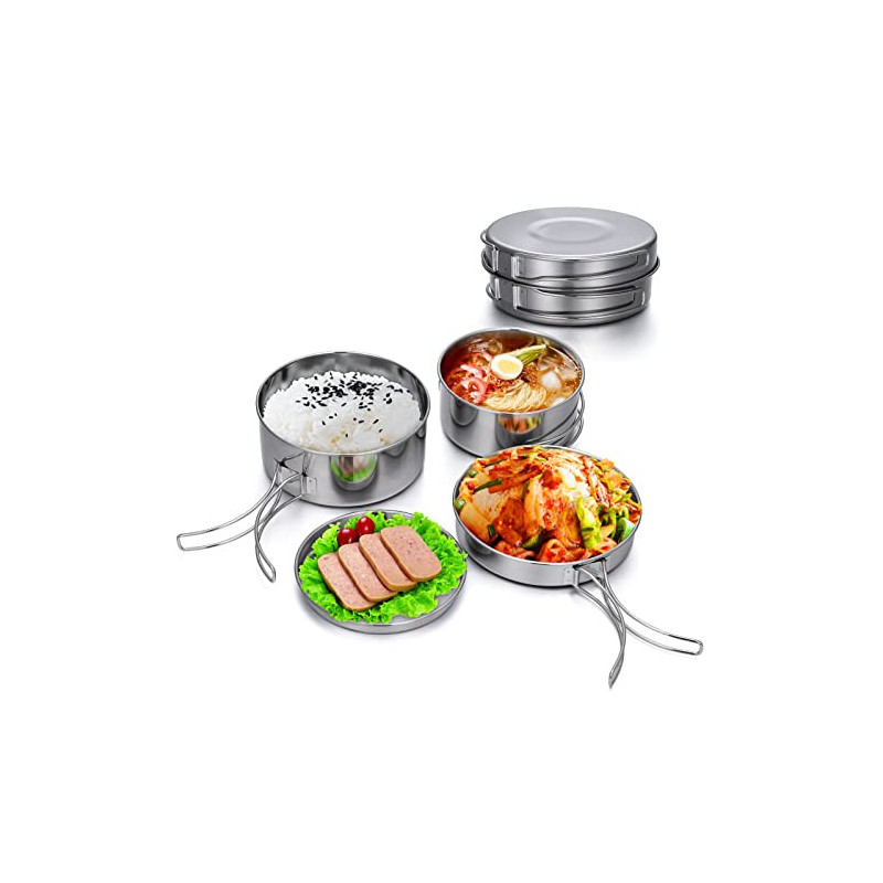 Lixada Camping Kochgeschirr Set 4-teiligtes Edelstahl Camping Topf Kompaktes Faltbare Campinggeschirr Pot Plate für Picknick Lixada Camping Kochgeschirr Set 4-teiligtes Edelstahl Camping Topf Kompaktes Faltbare Campinggeschirr Pot Plate für Picknick