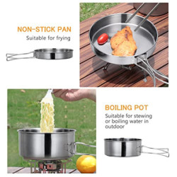 Lixada Camping Kochgeschirr Set 4-teiligtes Edelstahl Camping Topf Kompaktes Faltbare Campinggeschirr Pot Plate für Picknick 
