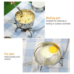 Lixada Camping Kochgeschirr Set 4-teiligtes Edelstahl Camping Topf Kompaktes Faltbare Campinggeschirr Pot Plate für Picknick 