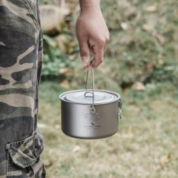iBasingo 1,3L Titan Hängender Topf Camping Schüssel Leichte Outdoor Kochgeschirr Koch Mess Kit mit Klappgriff Küchen Utensili
