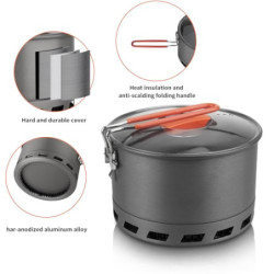 Tentock Wärmetauscher Alu Kochtopf 2-3 Personen, 1,5 L / 2.1 L Outdoor Kochgeschirr mit Faltbarer Griff und Aufbewahrungstasc