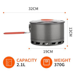 Tentock Wärmetauscher Alu Kochtopf 2-3 Personen, 1,5 L / 2.1 L Outdoor Kochgeschirr mit Faltbarer Griff und Aufbewahrungstasc