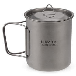 Lixada Titanium Topf Camping Tragbar Titan Wasser Tragbar Becher Tasse Klappgriff 300 ml,350 ml,420ml,550 ml,650 ml,750ml 