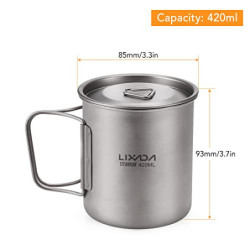 Lixada Titanium Topf Camping Tragbar Titan Wasser Tragbar Becher Tasse Klappgriff 300 ml,350 ml,420ml,550 ml,650 ml,750ml 