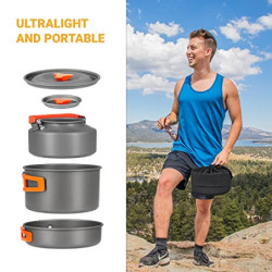 yETO Camping Kochtopf Set Alu-Topfset Wasserkocher mit Netztasche für Rucksackreisen, Camping Kochgeschirr Wandern und Pickni