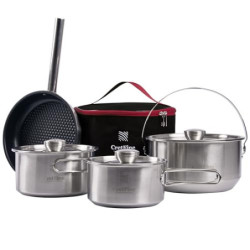 CretFine All-In-One Camping Kochset inkl. Transporttasche, 4-8 Personen Camping Kochgeschirr aus Edelstahl, Camping Topf Pfan