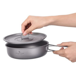 iBasingo 1000ml Titan Bratpfanne Camping Pan mit Klappgriffen & Deckel 19cm Outdoor Leichte Tragbare Grillplatte Wandern Tell