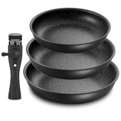 Fadware Pfannen-Set 4 tlg | 20+24+28 cm | Bratpfannenset mit abnehmbarem Griff | Für alle Herdarten, auch Induktion | Antihaf