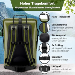 SCANDIC NATURE PIONEER 35L wasserdichter Rucksack oliv-grün mit Rolltop Verschluss - extra robust dank Boden mit 1000D PVC LK