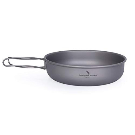 Boundless Voyage Titanium Bratpfannenplatte mit Klappgriff Ultraleichtes Camping Picknick Pfanne Bratpfanne Geschirr Titanpfa