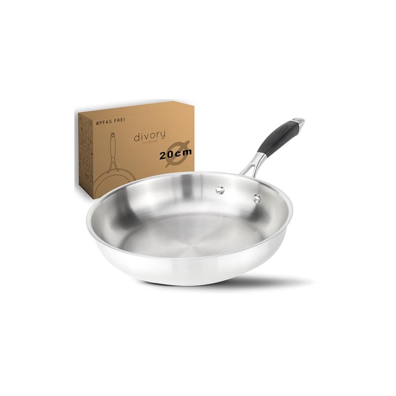 DIVORY Edelstahl Pfanne 20 cm PURA Induktion I unbeschichtete kleine Bratpfanne für alle Herdarten I Induktionspfanne, Ergono DIVORY Edelstahl Pfanne 20 cm PURA Induktion I unbeschichtete kleine Bratpfanne für alle Herdarten I Induktionspfanne, Ergono