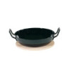 Karl Krüger 1220H Schlemmerpfanne mit Holzteller, 20 cm, Stahlemaille, schwarz, 20cm