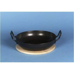 Karl Krüger 1220H Schlemmerpfanne mit Holzteller, 20 cm, Stahlemaille, schwarz, 20cm