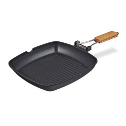 Relaxdays Grillpfanne, induktionsgeeignet, antihaftbeschichtet, klappbarer Griff, Aluminium Steakpfanne 29x29cm, schwarz