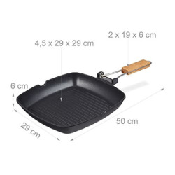 Relaxdays Grillpfanne, induktionsgeeignet, antihaftbeschichtet, klappbarer Griff, Aluminium Steakpfanne 29x29cm, schwarz