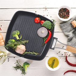 Relaxdays Grillpfanne, induktionsgeeignet, antihaftbeschichtet, klappbarer Griff, Aluminium Steakpfanne 29x29cm, schwarz