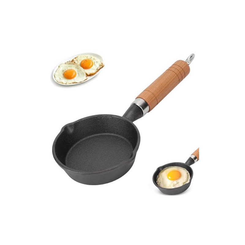 Mini-Pfanne für ein Ei, 10 cm Mini-Eierbratpfanne mit Griff, Gusseisen Pfanne, Mini-Gusseisenpfanne, Tragbar Camping Spiegele