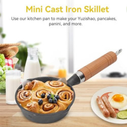 Mini-Pfanne für ein Ei, 10 cm Mini-Eierbratpfanne mit Griff, Gusseisen Pfanne, Mini-Gusseisenpfanne, Tragbar Camping Spiegele