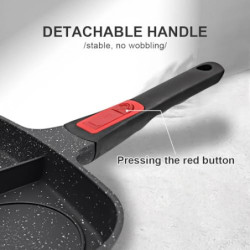 Bobikuke Multi Grillpfanne Induktion mit Abnehmbarer Griff, Steakpfanne 3 in 1 Antihaft Beschichtung Geteilte Bratpfanne, Kom