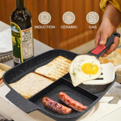 Bobikuke Multi Grillpfanne Induktion mit Abnehmbarer Griff, Steakpfanne 3 in 1 Antihaft Beschichtung Geteilte Bratpfanne, Kom