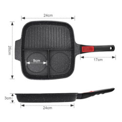 Bobikuke Multi Grillpfanne Induktion mit Abnehmbarer Griff, Steakpfanne 3 in 1 Antihaft Beschichtung Geteilte Bratpfanne, Kom