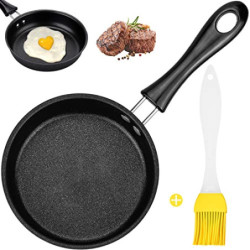 Mini Pfanne 12 cm, Kleine Bratpfanne Induktion Geeignet, Tragbar Mini-Eierpfanne mit Silikonbürste und Antihaftbeschichtet An