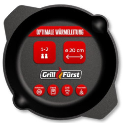 Grillfürst Gusseisenpfanne Grill mit Zwei Henkel-Griffen Ø 20 cm - Massive Gusspfanne mit hohem Rand, extrem hitzebeständige 