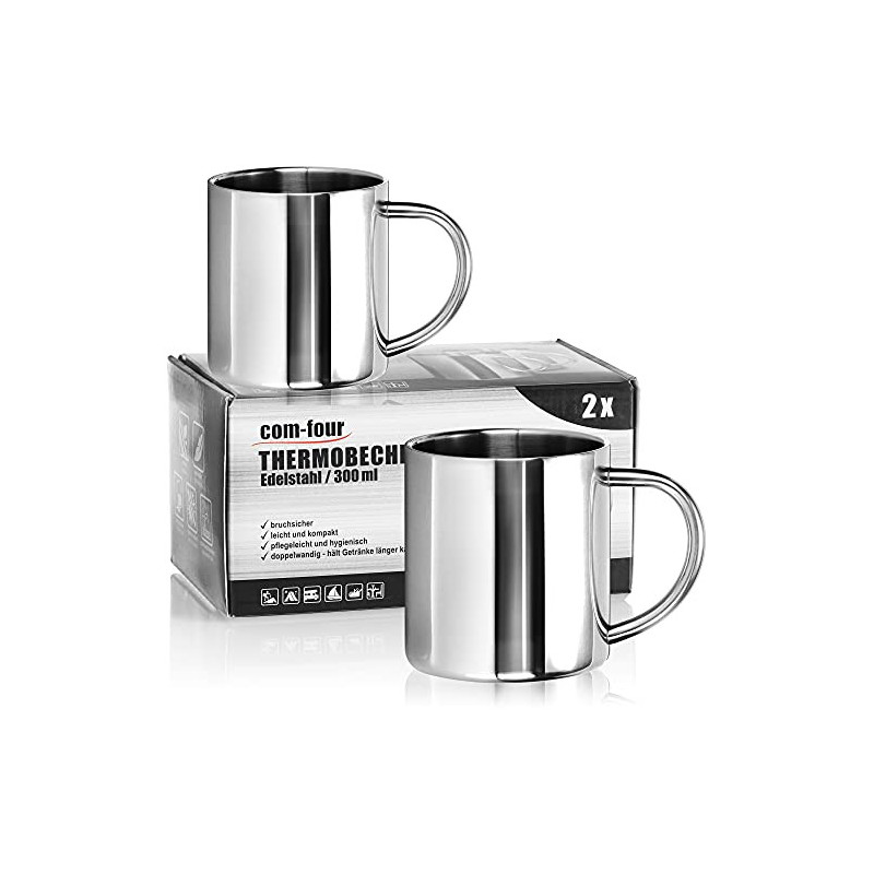 com-four® 2x Edelstahl Thermobecher - 300 ml je Becher - Isolierbecher doppelwandig - Kaffeetasse bruchsicher - Thermo-Trinkb com-four® 2x Edelstahl Thermobecher - 300 ml je Becher - Isolierbecher doppelwandig - Kaffeetasse bruchsicher - Thermo-Trinkb