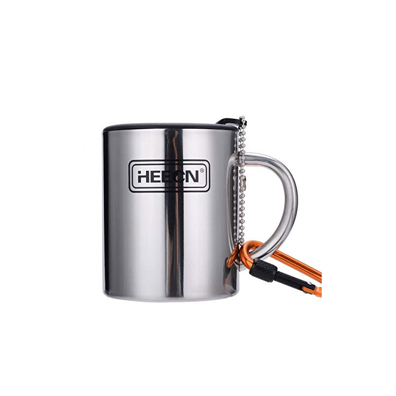 HEECN® Camping Becher Mit Deckel und Karabiner - Edelstahl Tasse - Thermo - Kaffeebecher - Doppelwandige Isolierbecher BPA-fr