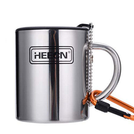 HEECN® Camping Becher Mit Deckel und Karabiner - Edelstahl Tasse - Thermo - Kaffeebecher - Doppelwandige Isolierbecher BPA-fr