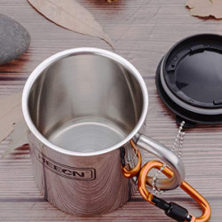 HEECN® Camping Becher Mit Deckel und Karabiner - Edelstahl Tasse - Thermo - Kaffeebecher - Doppelwandige Isolierbecher BPA-fr